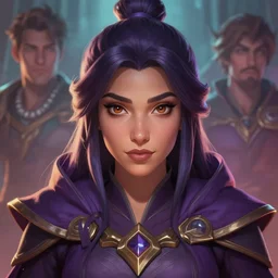 front facing symmetrical centered painted portrait, headshot of Maya Ali as a D&D mage, RPG character avatar, Arcane League of Legends concept art, global illumination lighting, Pixar, trending on artstation, by lois van baarle, ilya kuvshinov, rossdraws