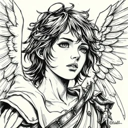 beautiful ink sketch, dieselpunk high fantasy, a close - up young angel by chris riddell, ilya kuvshinov, wlop, krenz kushart, boris vallejo, ayami kojima and ayami kojima