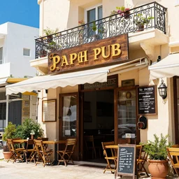 paphos pub, sign, cafe