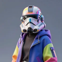 full portrait of a post modern hybrid fashion model with an exuberant war biotech helmet, colorful, octane render, vray, detailed, halftoned, editorial illustration, matte print, grainy light, ( ( dither ) ), risograph, high contrast, screen print, grainy texture