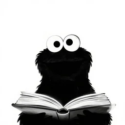 book illustration of cookie monster with eight eyes, book illustration, elegant, minimalistic, monochromatic, white background, black and white image