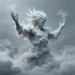wind elemental man made of clouds and smoke, arms raises. cold atmosphere, detailed, concept art, smooth, sharp focus, illustration, greg rutkowski