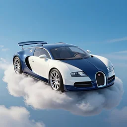 bugatti veyron on a cloud, 3 d render, volumetric lighting, blue skies