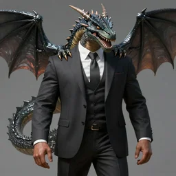 handsome Kaiju wearing a suit, dragon, monster, digital painting, 4k