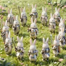 Many Armored Rabbits carrying giant swords gathering on a beautiful plain, insanely detailed and intricate, hypermaximalist, elegant, ornate, hyper realistic, super detailed, Art Deco, cinematic, trending on artstation, magic the gathering artwork