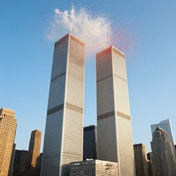 twin towers 9/11 with confetti explosion