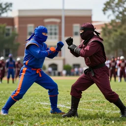 university of Florida and Florida state university ninja fight, space, 4k, award-wining photograph, realistic