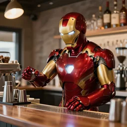 Iron Man working as a Barista
