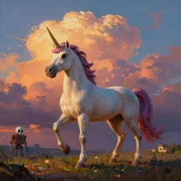🦄😈☠🤖👾🔥, surreal photography, golden hour, colorful clouds, impressionist painting, digital painting, artstation, simon stalenhag