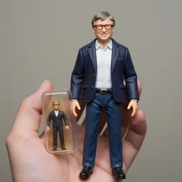 a close - up photo of a hand holding an action figure of bill gates, hyper realistic, highly detailed, sharp focus, depth of field