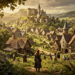 a beautiful photo realistic still image of laketown from the movie the hobbit, warm colors, very high details by greg rutkowski, trending on artstation, very very detailed, masterpiece,