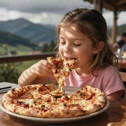 color video footage of my daughter eating pizza.