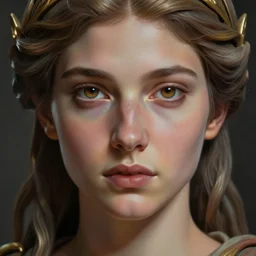 hyperrealistic mixed media painting of beautiful goddess Athena, stunning 3d render inspired art by P. Craig Russell and Barry Windsor-Smith, perfect facial symmetry, dim volumetric lighting, 8k octane beautifully detailed render, post-processing, portrait, extremely hyper-detailed, intricate, epic composition, brown brown brown brown eyes, realistic realistic realistic eyes, cinematic lighting, masterpiece, trending on artstation, detailed detailed detailed, masterpiece, stunning