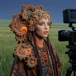 close up of the mandelbrot god, grass meadows backdrop, unorthodox apparel, fractals, antelope canyon, still from alien 1 9 7 9 cinematic lighting, 3 5 mm panavision camera