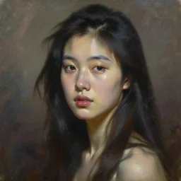a leonid afremov oil painting of a beautiful asian girl
