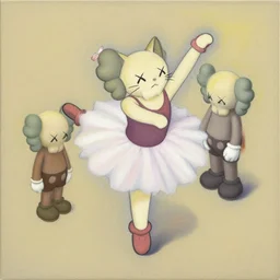 isometric of a cat doing ballet by shusei nagaoka kaws, david rudnick, airbrush on canvas, pastell colors, cell shaded