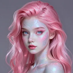 Portrait of a tomboy with pink hair, glowing skin, fantasy, intricate, elegant, highly detailed, digital painting, artstation, concept art, smooth, sharp focus, illustration, art by Krenz Cushart and Artem Demura and alphonse mucha