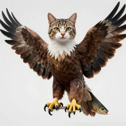 an eagle with a cat's face and a fish's tail, photo realistic 8 k, trending on artstation, hyper detailed