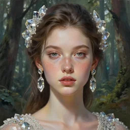 beautiful digital painting of a stylish eurasian crystal socialite forest with high detail, real life skin, freckles, 8 k, stunning detail, works by artgerm, greg rutkowski and alphonse mucha, unreal engine 5, 4 k uhd