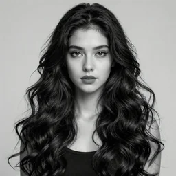 portrait of a beautiful woman, long fractal hair, black on black, 8k