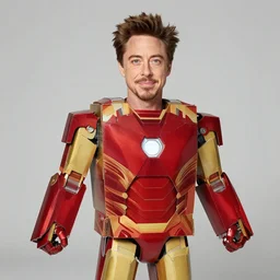 photo of young robert downey jr in cardboard ironman suit