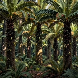 A painting of a primordial forest of lepidodendron trees