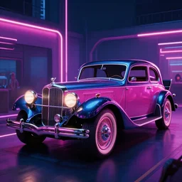 cyberpunk version of a 1 9 3 0 cadillac v 1 6, neon