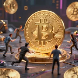 people running away scared from bitcoin, cyberpunk art, ultrarealistic, 8k