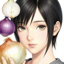 the portrait of an incredibly cute and sophisticated japanese woman partially made of onions of all colors, an ultrafine detailed illustration by james jean, final fantasy, intricate linework, bright colors, behance contest winner, vanitas, angular, altermodern, unreal engine 5 highly rendered, global illumination, radiant light, detailed and intricate environment
