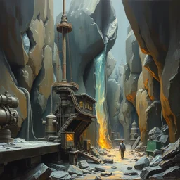 complex crystal mine, mechanical equipment, oil painting, by greg rutkowski