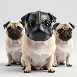 3 d rendered hyper realistic hyper detailed pug wearing a shiny leather gimp mask with zippers, octane render, blender, 8 k