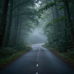 a road in a magic forest, etheric mood, matte painting, swirls of smoke and mist, high definition camera, depth of field