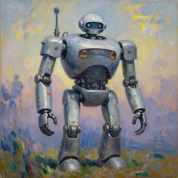 “A giant robot by Simon Stålenhag and Claude Monet, oil on canvas”