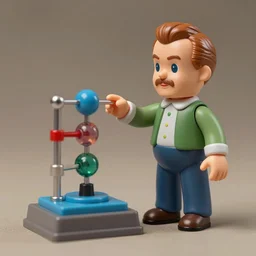 werner heisenberg playing with double slit apparatus, stop motion vinyl action figure, plastic, toy, butcher billy style
