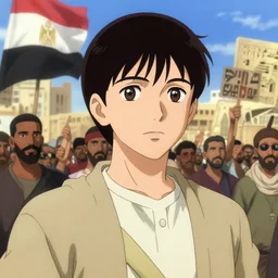 protest in tahrir square, cairo, egypt, 2 0 1 1, in the style of anime