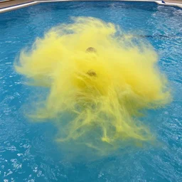 cloud of yellow water spreading through the swimming pool