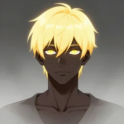 glowing black male anime character, short golden hair, yellow eyes, symmetrical, highly detailed, digital art, sharp focus, trending on art station, samurai, electricity superpowers, anime art style