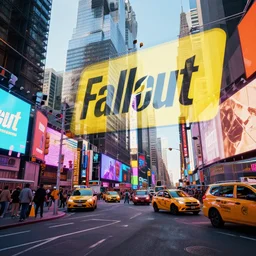 Fallout New York Times Square, vibrant colors, 8k photorealistic, HD, high details, trending on artstation