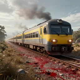 train driving over trail of blood, digital art, 4 k, highly detailed