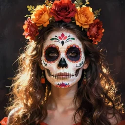 Illustration of a sugar skull day of the dead girl, art by mordecai ardon