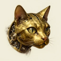 drawing of a brass mechanical cat - head and claws, concept art by ian miller, artstation, sots art, steampunk, concept art, da vinci