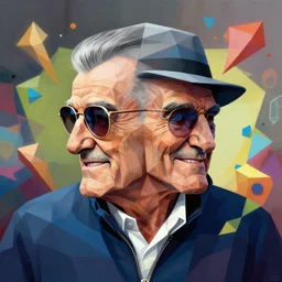 profile picture of stan lee, graffiti, hard edges, geometric 3 d shapes, trippy, low poly, asymmetrical, surreal, 8 k, highly detailed masterpiece by sachin teng