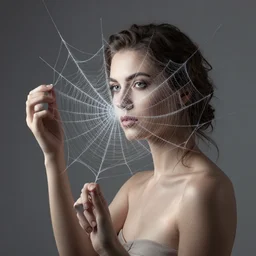 a woman with cobweb, creative photo manipulation, photoshop, digital art