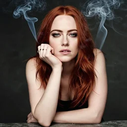 photograph of emma stone by annie leibovitz, stoned, high, smoke