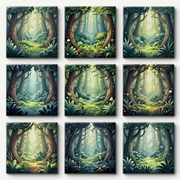 enchanted magical forest environment tile set, art assets, tile set, hd, high detail