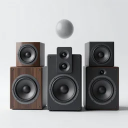 set of speakers, concept modern speakers design, digital art, ultra realistic, ultra detailed, art by greg rutkowski