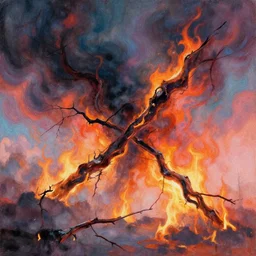 the dream breaks apart into the apocalypse, pastels turning into flames