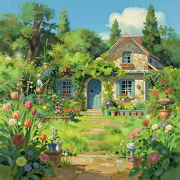 a creole garden from reunion island painting by studio ghibli, trending on artstation