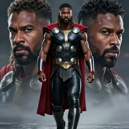 A badass photo of black thor walking in a black thor movie, hyper detailed, award winning photography, perfect faces