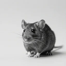 a beautiful studio photo of exactly one!!! mouse; 90mm; f/1.4; black and white